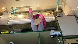 I love how this sexy virgin spreads her legs in stockings while serving customers 😍