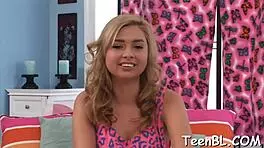 hot blonde teen sucks cock while masturbating close-up 😘