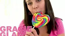 gracie glam gives pov blowjob to huge cock and swallows cum