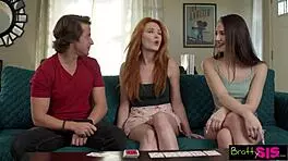 simon says take off your pants, liz jordan tells lacy lennon and stepbro to blowjob in threesome