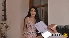 European brunette plays debt game with piercing in pov