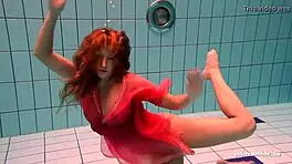 big tits babe silvie swims in pool, revealing hairy pussy and big ass