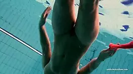 big tits babe silvie swims in pool, revealing hairy pussy and big ass