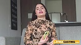 Cute Petite Latina Gags on Huge Cock in Fake Casting!