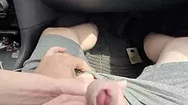 Wife gives friend handjob in public car, cumshot in mouth