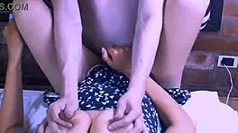 Shy Petite Stepdaughter Nervously Faces Stepfather's Intense Gaze.