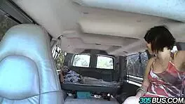 short hair brunette sucks dick on bus 😏