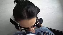 Slutty cheerleader performs deep blowjob and swallows all cum in pov.