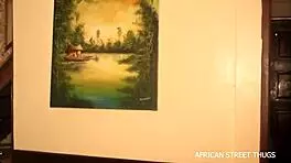 On an African street, a handyman technician bangs his client hard. Unprecedented action unfolds during a TV repair.