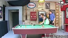 Curvy German Slut with Big Boobs Fucks on Billiard Table