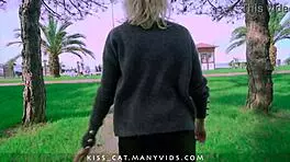 Intense 18 babe flashes tits and pussy in central park