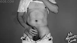 Wow, check this vintage sports guy with a big fat cock ejaculating hands-free!