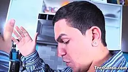 Jane Jantzen receives a facial in the garage.