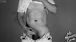 Wow, check this vintage sports guy with a big fat cock ejaculating hands-free!