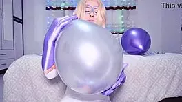 giantess lady blows and pops balloons with her huge booty