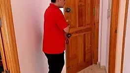 i dropped towel in front of delivery boy got fucked hard