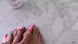 German amateur gives tight foot fetish jerk off instructions