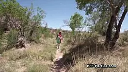 hot girlfriends finish hiking trip on hard cock