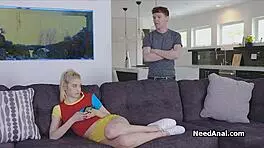 Blonde teen 18+ trades her big dildo for a massive cock in a wild anal adventure