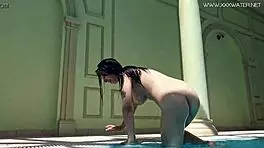 sheril blossom strips nude by the pool feeling wild