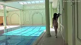 sheril blossom strips nude by the pool feeling wild