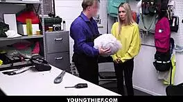 skinny blonde shoplifter caught squirting hard while fucked by guard after deal - summer vixen