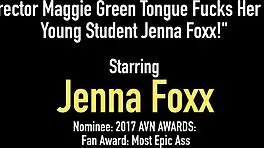 director maggie green tongue fucks her hot young 18+ student jenna foxx in lesbian pussy play