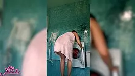 Brunette Babe Deep Sucks While Cleaning Sensually