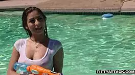 Squirting on tits with Nina North