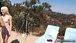 Young blonde teen explores anal at pool party dare.