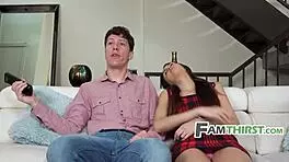 Skinny teen stepsis fights over remote, leading to intense fucking.