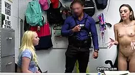 mall cop bangs two thief pussies together
