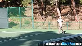 Amateur teen 18+ lesbians in threesome party with oral and masturbation