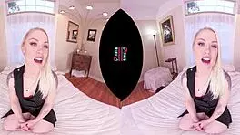 Watch Vrhush Ash Hollywood masturbate her small tits in POV VR.