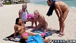 Lovely Teen Banged in Missionary with Fat Dicks on Beach