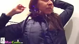 So This Cute Redhead with Big Tits Is in a Public Shop, Sucking a Cock and Masturbating