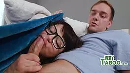 Nerdy teen stepsis learns taboo skills from uncle and father-in-law in a group threesome with detailed instructions