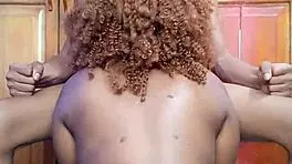 My stepsister drags me to the chair for riding big black cock.