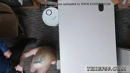 Blond in red glasses attempts theft.