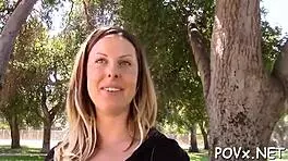 naughty teen babe gives blowjob then gets pov cock in wet pussy