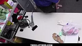 Skinny blonde shoplifter Cecelia Taylor strikes intense fuck deal with officer to avoid charges.