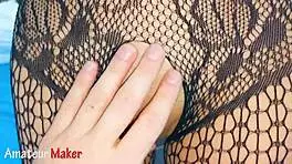 College Girl Feels Intense Pleasure from Huge Cumshot on Shaved Pussy in Lingerie