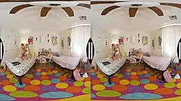 i'm watchin these blonde co-eds playin and takin turns on the big cock