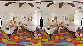 i'm watchin these blonde co-eds playin and takin turns on the big cock