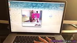 This petite lesbian teen gives a POV lick to her girlfriend's pussy.