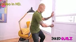 Tattooed brunette teen gets pounded by burglar.