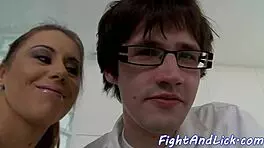 Fighting babes lick and finger each other's pussies in lesbian wrestling