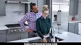 Submissive Stepdaughter Lilly Larimar Fucked By Her Strict Stepfather In The Kitchen After Hearing Her Talking Sweetly On The Phone With A