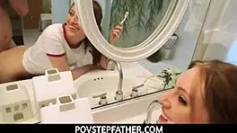 stepdaughter brushing teeth while stepfather fucks pov
