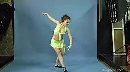 Mila the hairy tight ballerina performs flexible gymnastics nude.